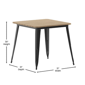 English Elm Declan Commercial-Grade Indoor/Outdoor Dining Table – Durable, Stylish, Easy to Clean, Versatile Design Brown Top/Black Frame 31.5" Square JJ-T14619-80-BRBK-GG