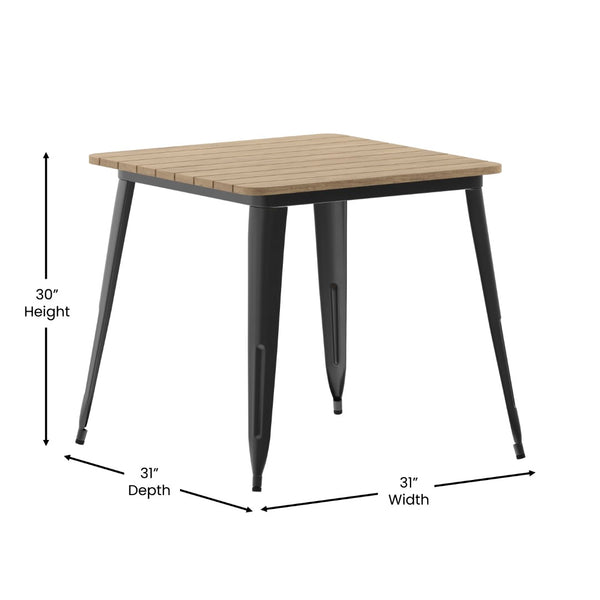 English Elm Declan Commercial-Grade Indoor/Outdoor Dining Table – Durable, Stylish, Easy to Clean, Versatile Design Brown Top/Black Frame 31.5" Square JJ-T14619-80-BRBK-GG