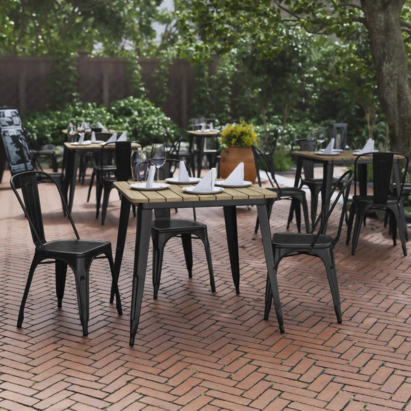 English Elm Declan Commercial-Grade Indoor/Outdoor Dining Table – Durable, Stylish, Easy to Clean, Versatile Design Brown Top/Black Frame 31.5" Square JJ-T14619-80-BRBK-GG
