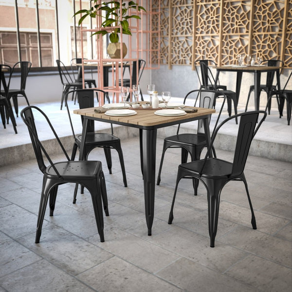 English Elm Declan Commercial-Grade Indoor/Outdoor Dining Table – Durable, Stylish, Easy to Clean, Versatile Design Brown Top/Black Frame 31.5" Square JJ-T14619-80-BRBK-GG