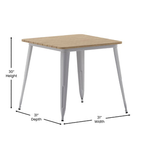 English Elm Declan Commercial-Grade Indoor/Outdoor Dining Table – Durable, Stylish, Easy to Clean, Versatile Design Brown Top/Silver Frame 31.5" Square JJ-T14619-80-BRSL-GG