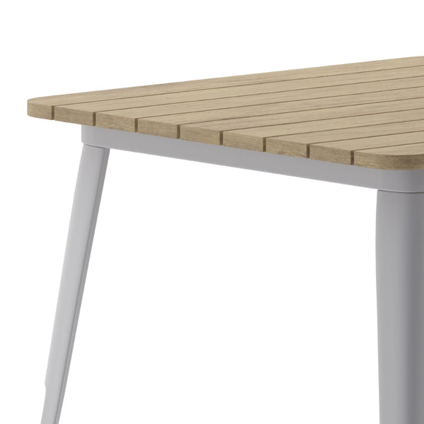 English Elm Declan Commercial-Grade Indoor/Outdoor Dining Table – Durable, Stylish, Easy to Clean, Versatile Design Brown Top/Silver Frame 31.5" Square JJ-T14619-80-BRSL-GG