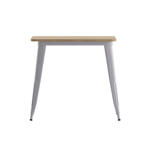 English Elm Declan Commercial-Grade Indoor/Outdoor Dining Table – Durable, Stylish, Easy to Clean, Versatile Design Brown Top/Silver Frame 31.5" Square JJ-T14619-80-BRSL-GG