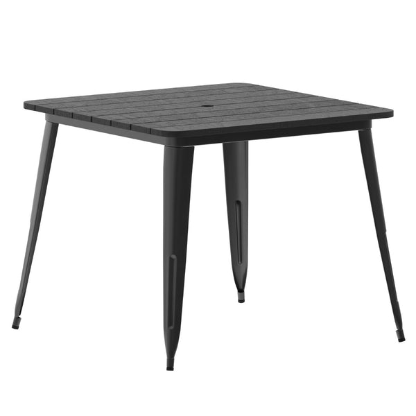 English Elm Declan Commercial Indoor/Outdoor Dining Table – Stylish, Durable, Easy-Clean Design for All Spaces Black Top/Black Frame 36" Square JJ-T14619-90-BKBK-GG