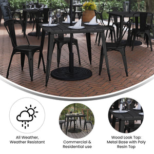 English Elm Declan Commercial Indoor/Outdoor Dining Table – Stylish, Durable, Easy-Clean Design for All Spaces Black Top/Black Frame 36" Square JJ-T14619-90-BKBK-GG