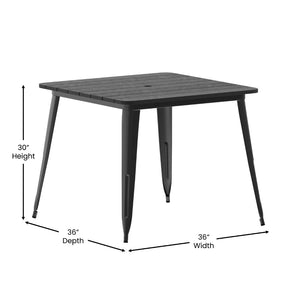 English Elm Declan Commercial Indoor/Outdoor Dining Table – Stylish, Durable, Easy-Clean Design for All Spaces Black Top/Black Frame 36" Square JJ-T14619-90-BKBK-GG