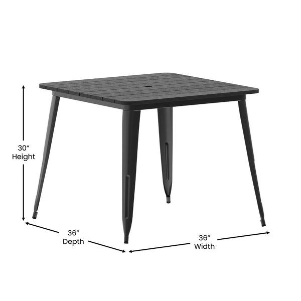English Elm Declan Commercial Indoor/Outdoor Dining Table – Stylish, Durable, Easy-Clean Design for All Spaces Black Top/Black Frame 36" Square JJ-T14619-90-BKBK-GG