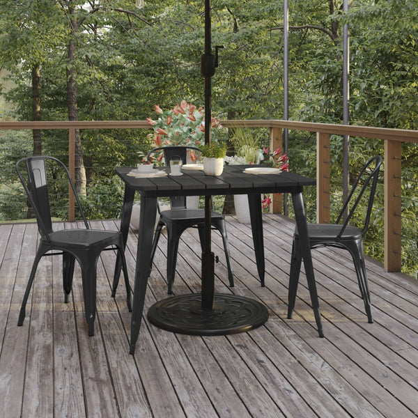 English Elm Declan Commercial Indoor/Outdoor Dining Table – Stylish, Durable, Easy-Clean Design for All Spaces Black Top/Black Frame 36" Square JJ-T14619-90-BKBK-GG