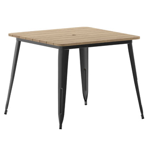 English Elm Declan Commercial Indoor/Outdoor Dining Table – Stylish, Durable, Easy-Clean Design for All Spaces Brown Top/Black Frame 36" Square JJ-T14619-90-BRBK-GG