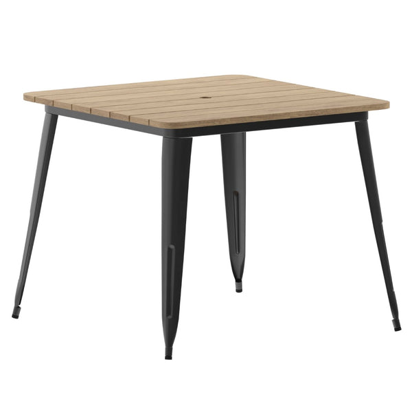 English Elm Declan Commercial Indoor/Outdoor Dining Table – Stylish, Durable, Easy-Clean Design for All Spaces Brown Top/Black Frame 36" Square JJ-T14619-90-BRBK-GG