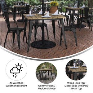 English Elm Declan Commercial Indoor/Outdoor Dining Table – Stylish, Durable, Easy-Clean Design for All Spaces Brown Top/Black Frame 36" Square JJ-T14619-90-BRBK-GG