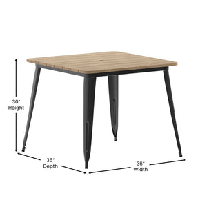 English Elm Declan Commercial Indoor/Outdoor Dining Table – Stylish, Durable, Easy-Clean Design for All Spaces Brown Top/Black Frame 36" Square JJ-T14619-90-BRBK-GG