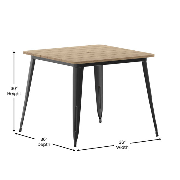 English Elm Declan Commercial Indoor/Outdoor Dining Table – Stylish, Durable, Easy-Clean Design for All Spaces Brown Top/Black Frame 36" Square JJ-T14619-90-BRBK-GG