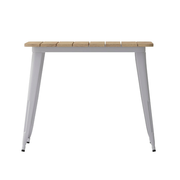 English Elm Declan Commercial Indoor/Outdoor Dining Table – Stylish, Durable, Easy-Clean Design for All Spaces Brown Top/Silver Frame 36" Square JJ-T14619-90-BRSL-GG