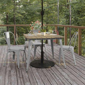 English Elm Declan Commercial Indoor/Outdoor Dining Table – Stylish, Durable, Easy-Clean Design for All Spaces Brown Top/Silver Frame 36" Square JJ-T14619-90-BRSL-GG