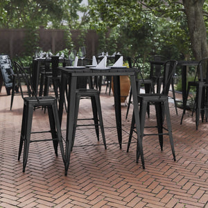 English Elm Declan Commercial Indoor/Outdoor Bar Table - Stylish, Durable Design for Dining and Lounging Spaces Black Top/Black Frame 31.5" Square JJ-T14619H-80-BKBK-GG