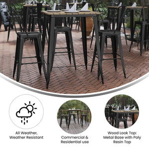 English Elm Declan Commercial Indoor/Outdoor Bar Table - Stylish, Durable Design for Dining and Lounging Spaces Brown Top/Black Frame 31.5" Square JJ-T14619H-80-BRBK-GG