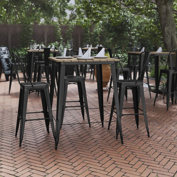 English Elm Declan Commercial Indoor/Outdoor Bar Table - Stylish, Durable Design for Dining and Lounging Spaces Brown Top/Black Frame 31.5" Square JJ-T14619H-80-BRBK-GG