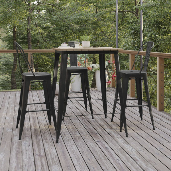 English Elm Declan Commercial Indoor/Outdoor Bar Table - Stylish, Durable Design for Dining and Lounging Spaces Brown Top/Black Frame 31.5" Square JJ-T14619H-80-BRBK-GG