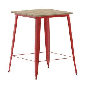 English Elm Declan Commercial Indoor/Outdoor Bar Table - Stylish, Durable Design for Dining and Lounging Spaces Brown Top/Red Frame 31.5" Square JJ-T14619H-80-BRRD-GG