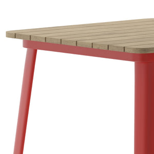 English Elm Declan Commercial Indoor/Outdoor Bar Table - Stylish, Durable Design for Dining and Lounging Spaces Brown Top/Red Frame 31.5" Square JJ-T14619H-80-BRRD-GG