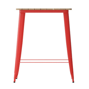 English Elm Declan Commercial Indoor/Outdoor Bar Table - Stylish, Durable Design for Dining and Lounging Spaces Brown Top/Red Frame 31.5" Square JJ-T14619H-80-BRRD-GG