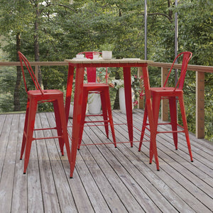 English Elm Declan Commercial Indoor/Outdoor Bar Table - Stylish, Durable Design for Dining and Lounging Spaces Brown Top/Red Frame 31.5" Square JJ-T14619H-80-BRRD-GG