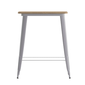 English Elm Declan Commercial Indoor/Outdoor Bar Table - Stylish, Durable Design for Dining and Lounging Spaces Brown Top/Silver Frame 31.5" Square JJ-T14619H-80-BRSL-GG