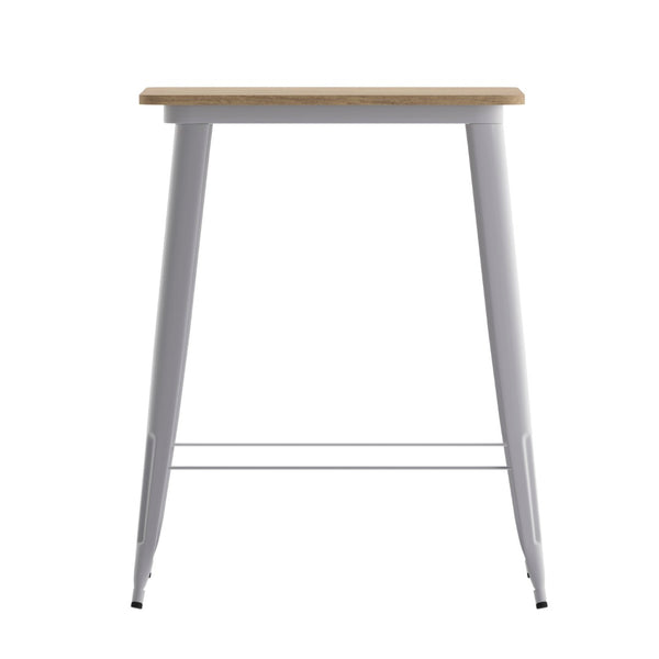 English Elm Declan Commercial Indoor/Outdoor Bar Table - Stylish, Durable Design for Dining and Lounging Spaces Brown Top/Silver Frame 31.5" Square JJ-T14619H-80-BRSL-GG