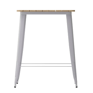 English Elm Declan Commercial Indoor/Outdoor Bar Table - Stylish, Durable Design for Dining and Lounging Spaces Brown Top/Silver Frame 31.5" Square JJ-T14619H-80-BRSL-GG