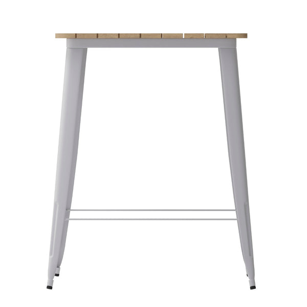 English Elm Declan Commercial Indoor/Outdoor Bar Table - Stylish, Durable Design for Dining and Lounging Spaces Brown Top/Silver Frame 31.5" Square JJ-T14619H-80-BRSL-GG