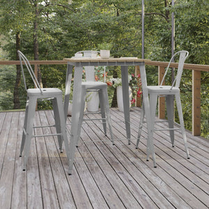 English Elm Declan Commercial Indoor/Outdoor Bar Table - Stylish, Durable Design for Dining and Lounging Spaces Brown Top/Silver Frame 31.5" Square JJ-T14619H-80-BRSL-GG