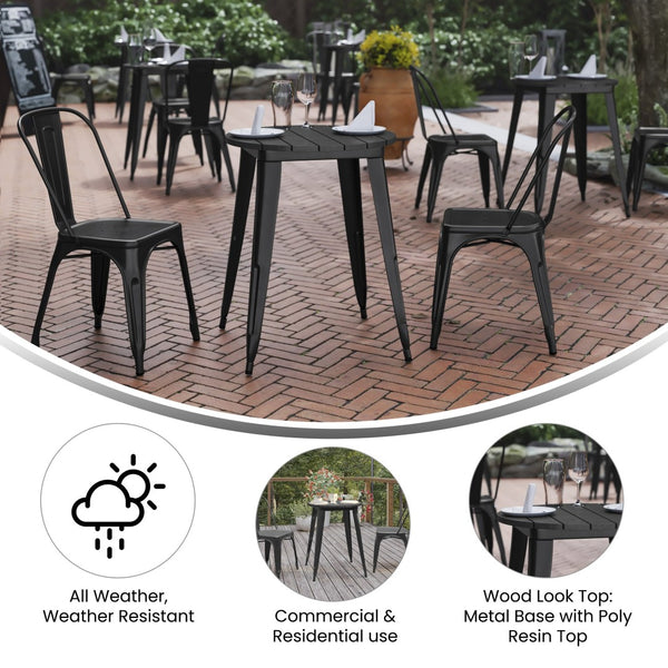 English Elm Declan Commercial Grade Indoor/Outdoor Dining Table - Durable, Stylish, and Easy to Clean Solution Black Top/Black Frame 23.75" Round JJ-T14623-60-BKBK-GG