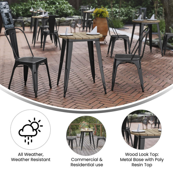 English Elm Declan Commercial Grade Indoor/Outdoor Dining Table - Durable, Stylish, and Easy to Clean Solution Brown Top/Black Frame 23.75" Round JJ-T14623-60-BRBK-GG