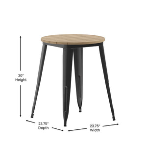 English Elm Declan Commercial Grade Indoor/Outdoor Dining Table - Durable, Stylish, and Easy to Clean Solution Brown Top/Black Frame 23.75" Round JJ-T14623-60-BRBK-GG
