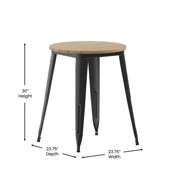English Elm Declan Commercial Grade Indoor/Outdoor Dining Table - Durable, Stylish, and Easy to Clean Solution Brown Top/Black Frame 23.75" Round JJ-T14623-60-BRBK-GG