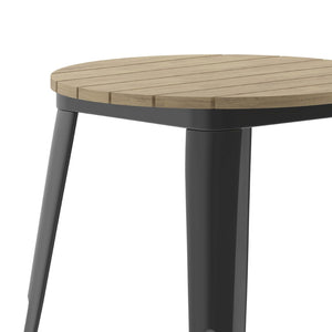 English Elm Declan Commercial Grade Indoor/Outdoor Dining Table - Durable, Stylish, and Easy to Clean Solution Brown Top/Black Frame 23.75" Round JJ-T14623-60-BRBK-GG