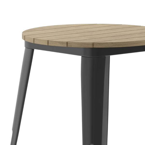 English Elm Declan Commercial Grade Indoor/Outdoor Dining Table - Durable, Stylish, and Easy to Clean Solution Brown Top/Black Frame 23.75" Round JJ-T14623-60-BRBK-GG