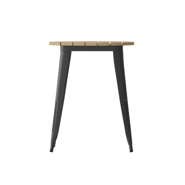 English Elm Declan Commercial Grade Indoor/Outdoor Dining Table - Durable, Stylish, and Easy to Clean Solution Brown Top/Black Frame 23.75" Round JJ-T14623-60-BRBK-GG