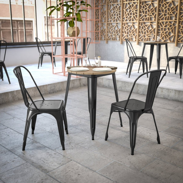 English Elm Declan Commercial Grade Indoor/Outdoor Dining Table - Durable, Stylish, and Easy to Clean Solution Brown Top/Black Frame 23.75" Round JJ-T14623-60-BRBK-GG