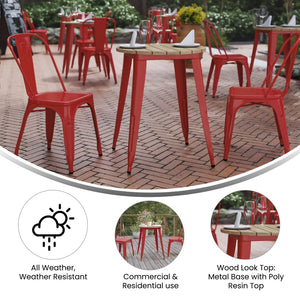 English Elm Declan Commercial Grade Indoor/Outdoor Dining Table - Durable, Stylish, and Easy to Clean Solution Brown Top/Red Frame 23.75" Round JJ-T14623-60-BRRD-GG