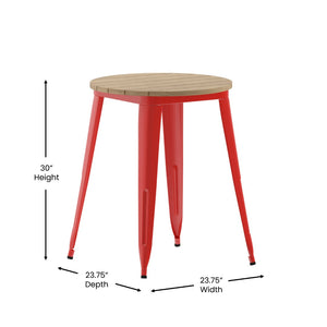 English Elm Declan Commercial Grade Indoor/Outdoor Dining Table - Durable, Stylish, and Easy to Clean Solution Brown Top/Red Frame 23.75" Round JJ-T14623-60-BRRD-GG