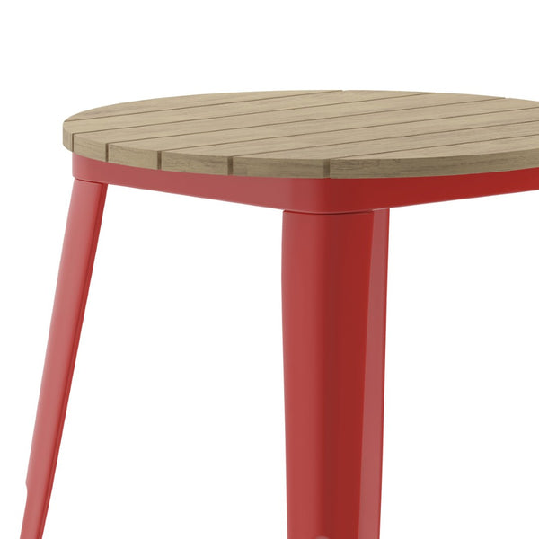 English Elm Declan Commercial Grade Indoor/Outdoor Dining Table - Durable, Stylish, and Easy to Clean Solution Brown Top/Red Frame 23.75" Round JJ-T14623-60-BRRD-GG