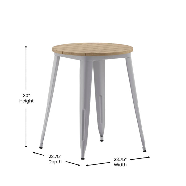 English Elm Declan Commercial Grade Indoor/Outdoor Dining Table - Durable, Stylish, and Easy to Clean Solution Brown Top/Silver Frame 23.75" Round JJ-T14623-60-BRSL-GG