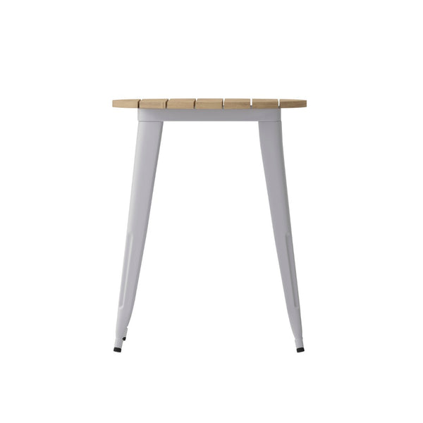 English Elm Declan Commercial Grade Indoor/Outdoor Dining Table - Durable, Stylish, and Easy to Clean Solution Brown Top/Silver Frame 23.75" Round JJ-T14623-60-BRSL-GG