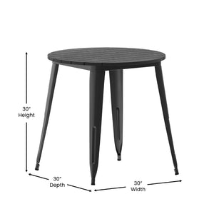 English Elm Declan Commercial-Grade Indoor/Outdoor Dining Table - Durable, Stylish & Easy to Maintain for All Seasons Black Top/Black Frame 30" Round JJ-T14623-80-BKBK-GG