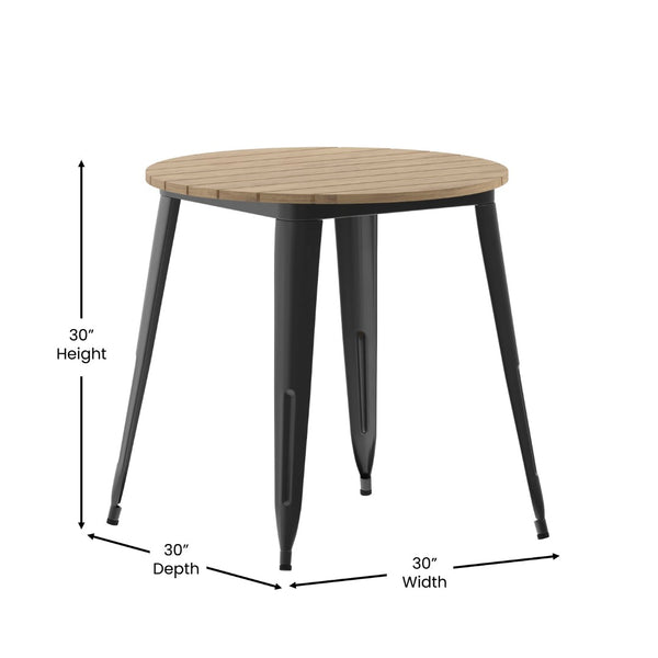 English Elm Declan Commercial-Grade Indoor/Outdoor Dining Table - Durable, Stylish & Easy to Maintain for All Seasons Brown Top/Black Frame 30" Round JJ-T14623-80-BRBK-GG