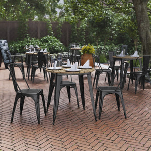 English Elm Declan Commercial-Grade Indoor/Outdoor Dining Table - Durable, Stylish & Easy to Maintain for All Seasons Brown Top/Black Frame 30" Round JJ-T14623-80-BRBK-GG