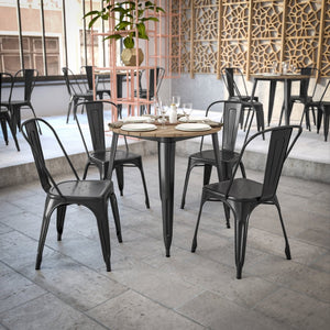 English Elm Declan Commercial-Grade Indoor/Outdoor Dining Table - Durable, Stylish & Easy to Maintain for All Seasons Brown Top/Black Frame 30" Round JJ-T14623-80-BRBK-GG