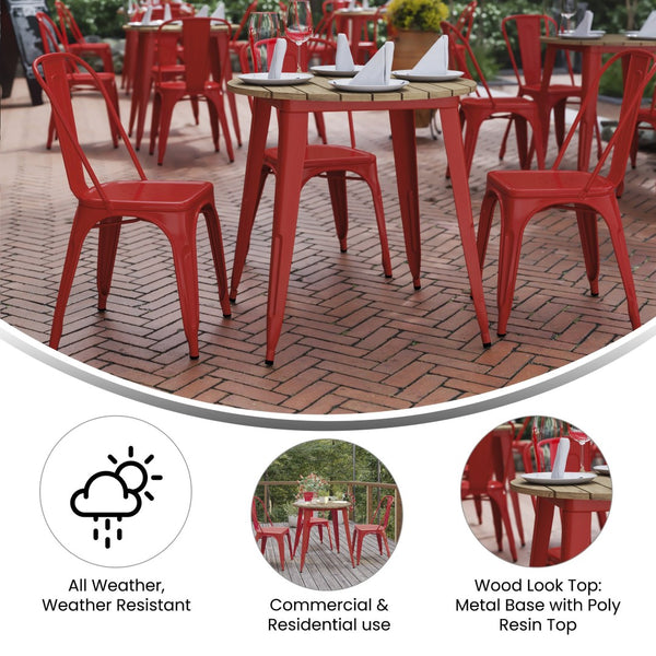 English Elm Declan Commercial-Grade Indoor/Outdoor Dining Table - Durable, Stylish & Easy to Maintain for All Seasons Brown Top/Red Frame 30" Round JJ-T14623-80-BRRD-GG
